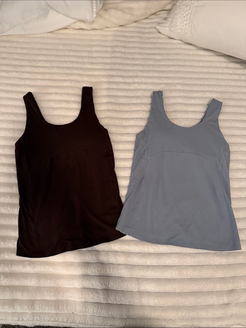 Danskin Scoop Neck Tank Tops in Light Blue and Dark Brown